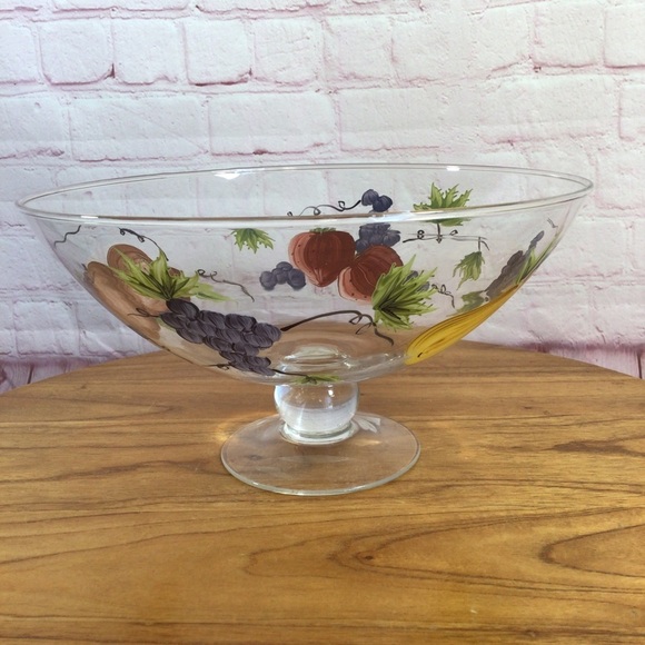 Victradco Hand Painted Fruit Pedestal Glass Bowl - 2001 - Picture 1 of 7